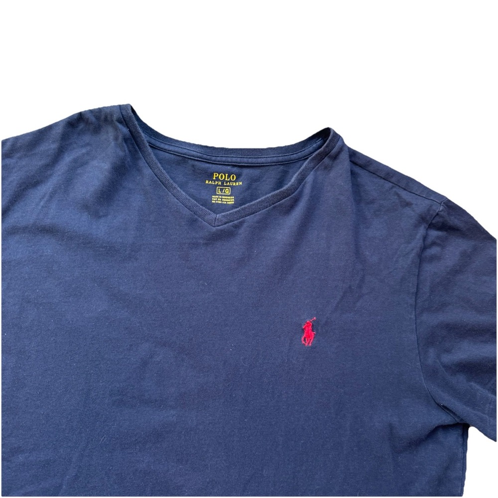 Polo Ralph Lauren T-Shirt Size Large Blue Crew Neck‎ Mens Red Logo